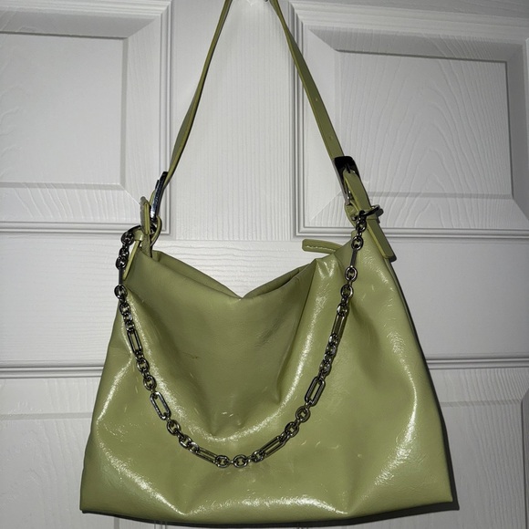 Mango Handbags - Mango Olive Green Shoulder Bag with Silver Chain